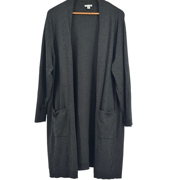 J. Jill Sweaters - J. Jill Charcoal Gray Open Front Longline Cardigan Sweater XL Petite Pockets